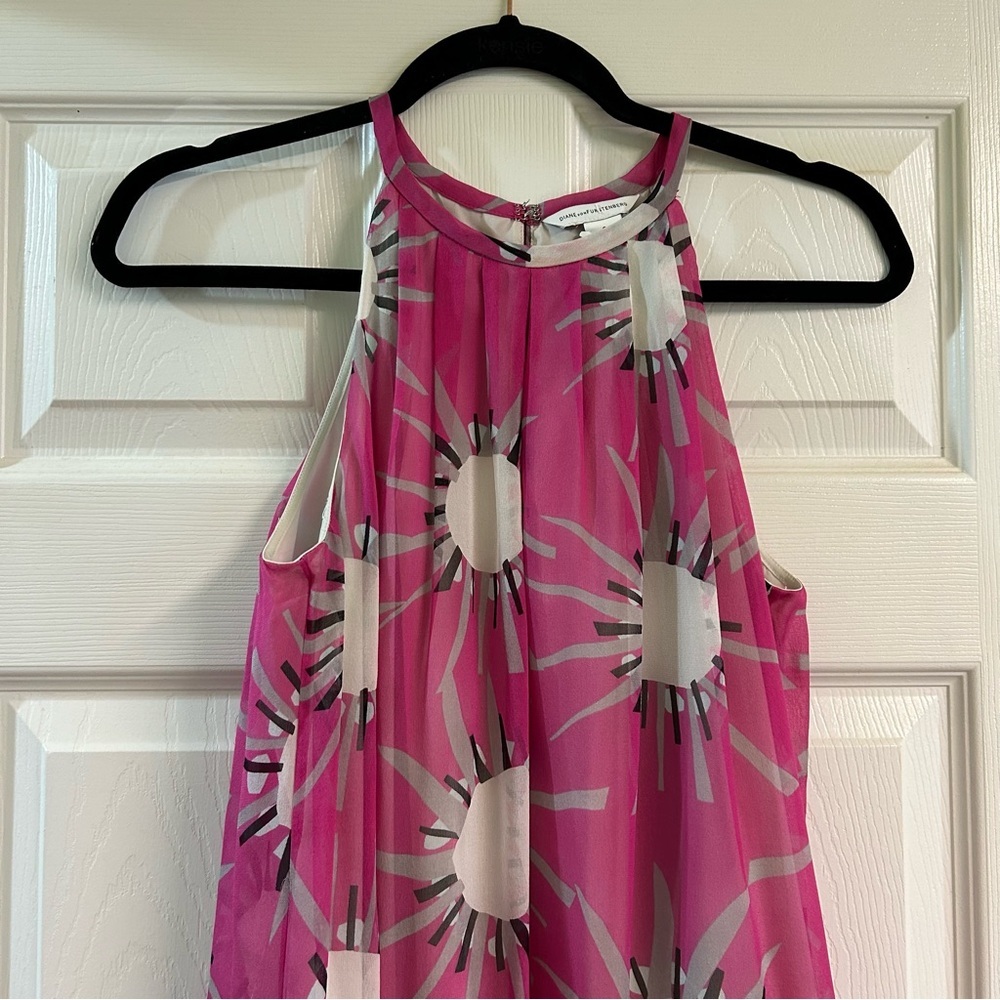 Diane von Fursetenberg Lainey Silk Pink Halter Dress Sunburst Resortwear Sz 0 - Picture 2 of 11
